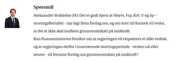 Spørsmålet som Stokkebø sendte Energiministeren, nov. 25